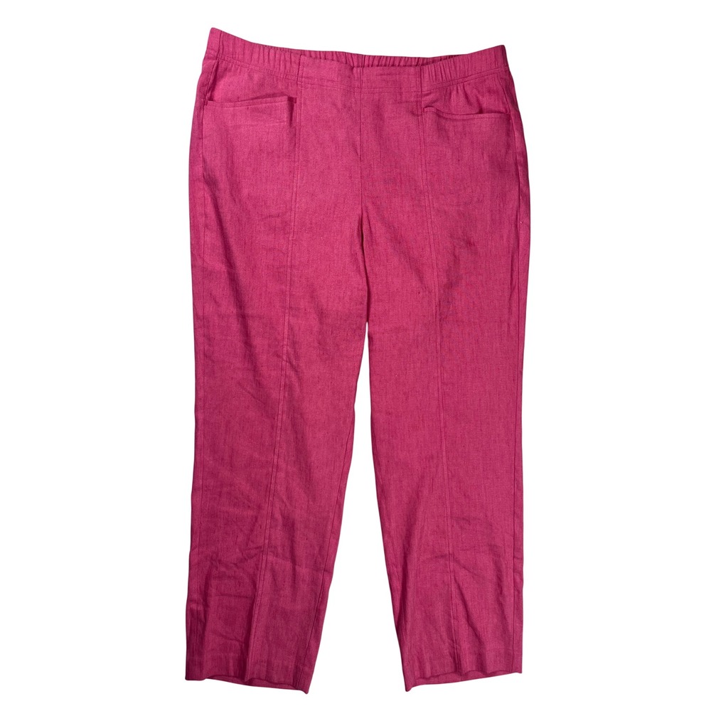 J. Jill Linen Stretch Pants Women's Large Pink Straight Leg Elastic Waist Casual